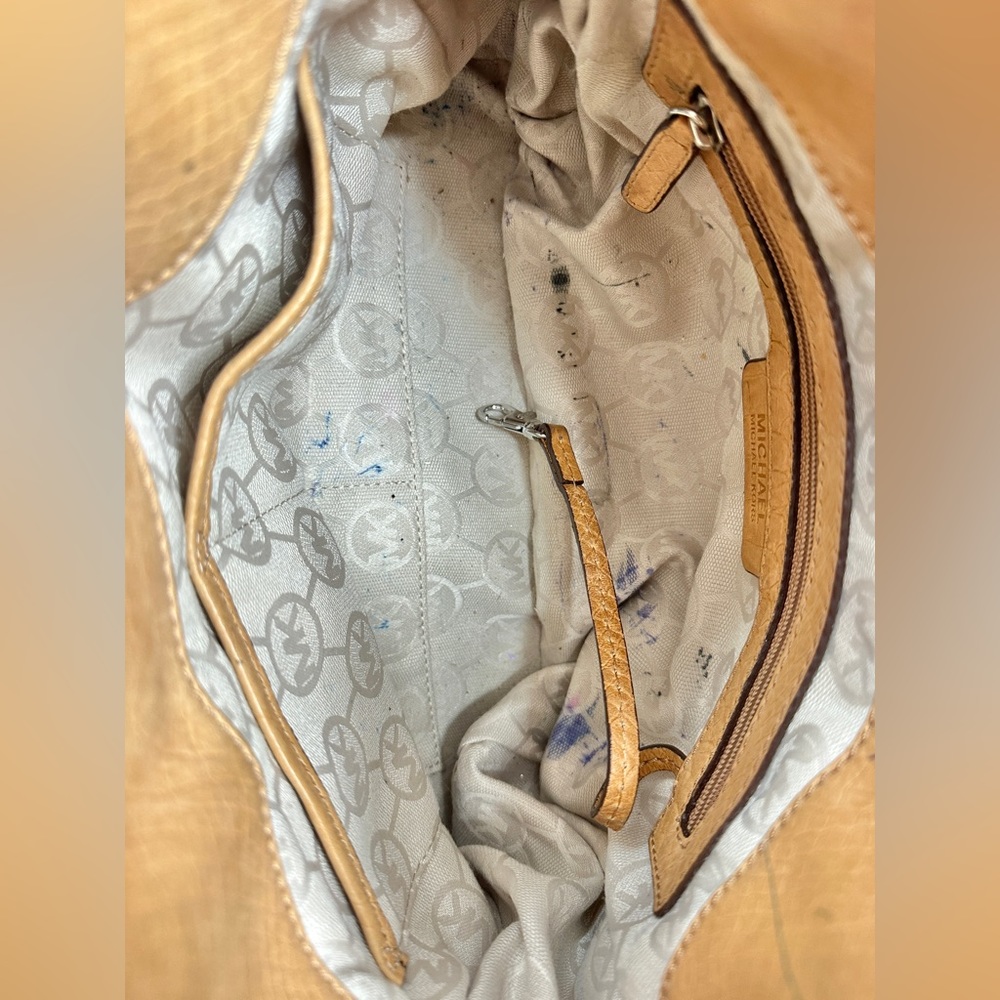 Michael Kors Tan Snakeskin Embossed Leather Shoulder Bag Brass Lock Chain Strap - Picture 9 of 11